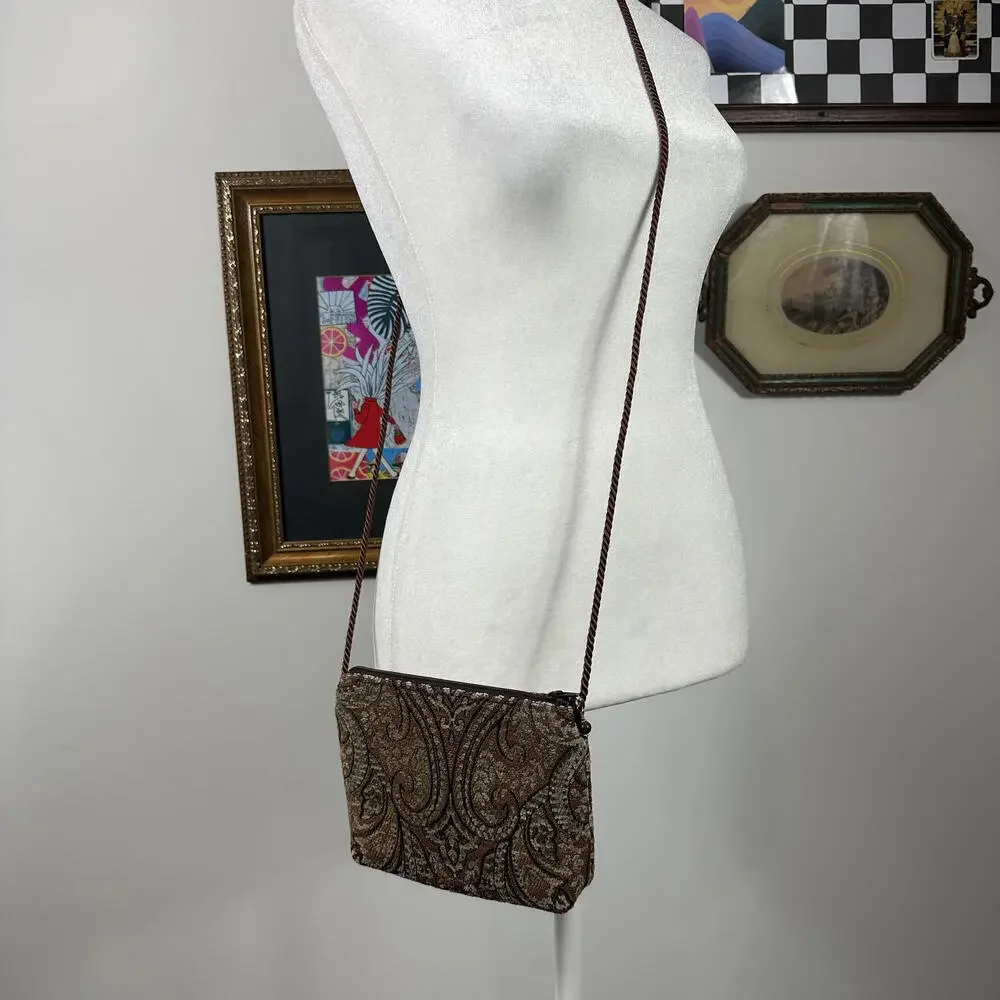 Small Tapestry Rug Bag with Beaded Zipper and Brown‎ Cord Strap